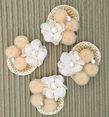 Hand Embroidered Beige And White Floral Applique, 2 Pcs